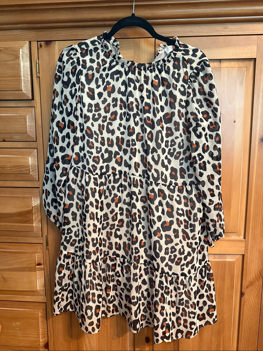 LOFT Outlet Petite Leopard-Spot Tiered Dress in Cream, Black & Rust